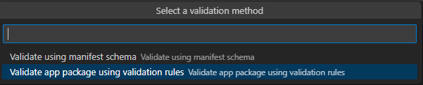 Screenshot showing the selection of Validate app package using validation rules.